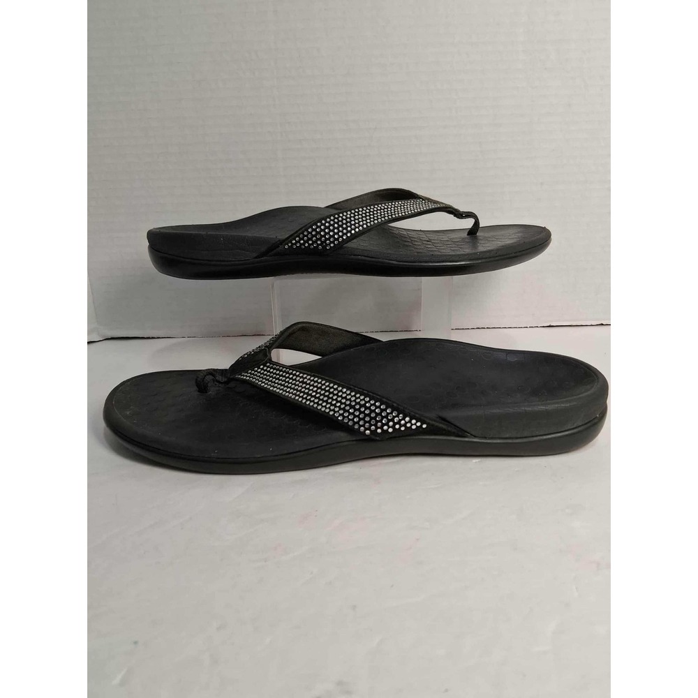 Vionic Women's 11.5 Black Rhinestone Embellished Orthopedic Thong Sandals